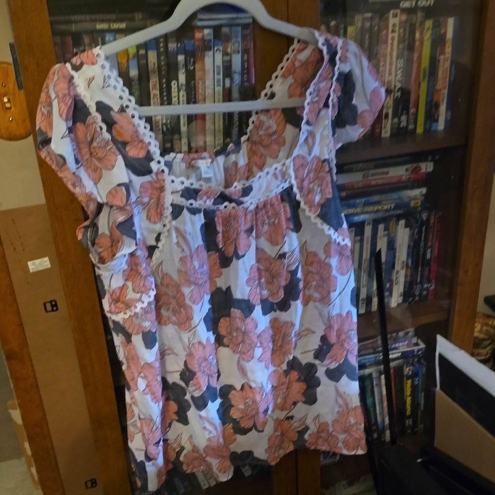 Cato Pink and Gray Ruffled Blouse